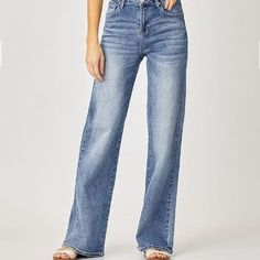 Risen Mid Rise Wide Leg Jeans - The Perfect Pair Non-stretch Straight Leg Medium Wash Jeans, Non-stretch Straight Leg Jeans In Medium Wash, Fall Medium Wash Mid-rise Wide Leg Pants, Medium Wash Mid-rise Wide Leg Pants For Fall, Mid-rise Medium Wash Wide Leg Pants For Fall, Medium Wash Straight Fit Wide Leg Bottoms, High Rise Straight Fit Flare Jeans In Medium Wash, Mid-rise Denim Wide Leg Pants With Five Pockets, Mid-rise Straight Fit Flare Jeans With Pockets