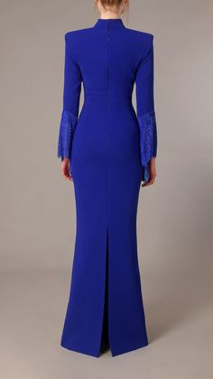 High neck long sleeves dress – HerTrove Long Dress Fitted, Long Sleeve High Neck Dress, Marchesa Couture, Blue Long Sleeve Dress, Long Sleeves Dress, Classy Dresses, Second Wife, Midi Dress Style, Dress Fitted