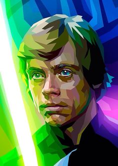 the star wars character is depicted in this digital art style painting, which includes geometric shapes and colors