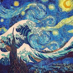 an image of the great wave in starry night