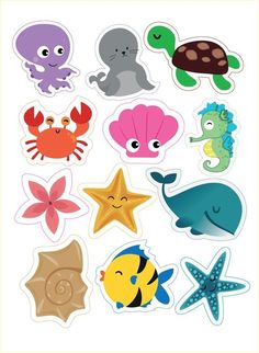 various sea animals stickers on a white background