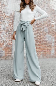 Wide legs punctuate these tailored pants designed with a drapey tie belt and crisp pleats. Zip fly with hook-and-bar closure Front slant pockets Removable tie belt Lined 100% polyester Hand wash, dry flat Imported Spring Business Casual Outfits, Spring Business Casual, Chic Business Casual, Traje Casual, Elegante Casual, Dresses By Length, Wide Leg Pant, Pantalon Large, Professional Outfits