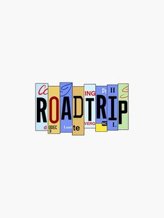 the word road trip is written in multiple different colors and shapes, including letters that spell out