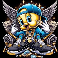 Piolin Gangster Wallpaper. Cadenas de oro , diamantes , billetes , air jordan 4 Money Cartoon Wallpaper, Gangster Wallpaper, Betty Cartoon, Hiphop Graffiti, Chicanas Tattoo, Looney Tunes Wallpaper, Disney Cuties, Nike Wallpapers, Cholo Art