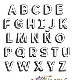 the alphabet is drawn in black ink and has been placed on top of each other