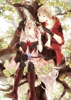 love amongst the trees Couple Sitting Under Tree, Anime Sweet Couple, Pixiv Fantasia, Couple Sitting, Ange Demon, Tree Illustration, Manga Love