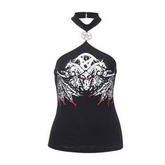 Harajuku Grunge, Halter Pattern, Bodycon Tops, Black Camisole, Club Tops, Backless Top, Dragon Print, Style Punk, Grunge Punk