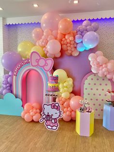 a hello kitty themed birthday party with balloons