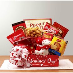 a valentine's day gift basket on a table