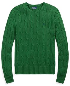 This fitted jumper in lightweight cotton by Polo Ralph Lauren is embellished with the iconic cable-knit of the cult American brand, as well as the Pony logo embroidered on the chest. Minimalist and timeless, it knows how to adapt to your fashion desires: you can wear it with your favourite skirts and trousers. Women's pullover. Round neck. Long sleeves. Ribbed trims. Valentino Clothing, Fitted Jumper, Cotton Jumper, Lauren Green, Grass Green