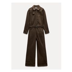 ZARA WOMAN COLLECTIONFull length jumpsuit made of 100% cotton. High collar and long cuffed sleeves. Front pockets. Self-belt with metal buckle. Wide leg with belt loop and button. Front hidden button closure. Belted Jumpsuit, Belt Jumpsuit, Waistcoat Dress, Jeans Cargo, Trench Jacket, Cardigan Sweater Dress, Long Jumpsuits, Zara Woman, Wide Legs