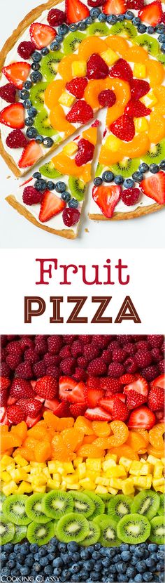 the fruit pizza has been cut into slices