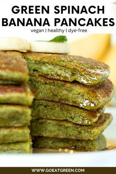 green spinach banana pancakes stacked on top of each other