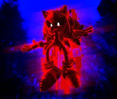 an image of a cat that is in the dark with red and blue lights behind it