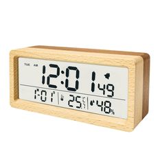 PRICES MAY VARY. ⏰It is a larger Lcd back-light alarm clock with time, calendar, temperature and humidity display. This alarm clock has been designed with absolute simplicity in mind! ⏰【LARGER DISPLAY & DIFFER TYPO】-Perfect for the elderly and the near-sighted people, also a great decor choice with Wooden cover. ⏰【TOP TOUCH SENSING 】-We designed touch sensing snooze instead of the original "Snooze Button". If you want to catch an extra sleep time, just gently touch the top of the clock, 5 minutes later, this alarm clock will wake you up again until it was turned off totally by Switching (AL off) back of the clock. ⏰【BACK-LIGHT FUNCTION】-Touch the top of this alarm clock, the display will light up for 5 seconds. It helps to check the time in dark if its too dim to see and it is absolutely n Light Alarm Clock, Light Temperature, Clocks Back, Sensor Night Lights, Radio Clock, Alarm Clocks, Digital Clock, Tabletop Clocks, Digital Clocks