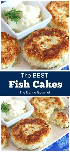 the best fish cakes are served with mashed potatoes and dill sprigs