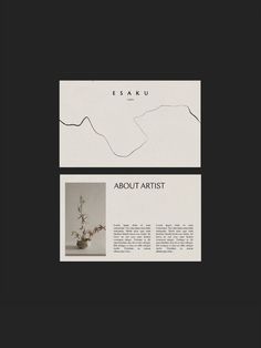 an image of a business card with the words eaaku about artist on it