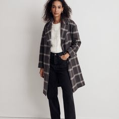 Slightly Oversized To Layer Over Sweaters, This Timeless Coat Is A True Investment Piece With A Double-Breasted Fit, Wide Lapels And Flap Pockets On The Outside (Plus One For Your Phone Inside). Fyi, Our Signature Windowpane Insuluxe Fabric Is A Best Seller For A Reason: Woven In Italy Of Traceable And Sustainable Nativa Certified Wool (Plus A Touch Of Cashmere), It's Superwarm And Naturally Water And Wind Resistant. Regular Fit. 68% Nativa Certified Traceable And Sustainable Wool/20% Polyamide/ Madewell Coat, Madewell Jacket, Oversized Jean Jacket, Plus Size Fall, Cocoon Coat, Style Muse, Long Wool Coat, Quilted Coat, Wool Blend Coat