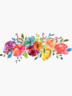 watercolor painting of colorful flowers on white background