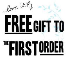 the first order sign is in black and white on a purple background with words that read love it, free gift to the first order