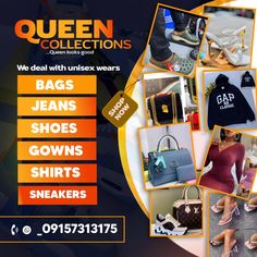 an advertisement for the queen collection, which is selling handbags and purses to women