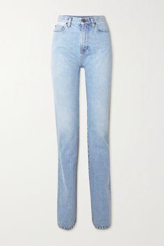 SAINT LAURENT's 'Janice' jeans are made from slightly stretchy denim in a classic light-blue wash. They have straight legs and sit high on the waist, so you could tuck a tank or logo tee in.