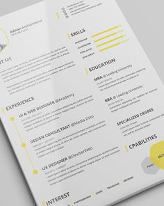 a clean and modern resume with yellow accents