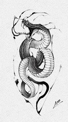 a black and white drawing of a snake