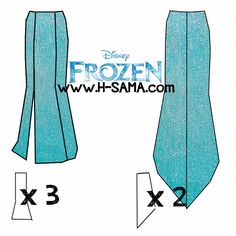 the front and back views of frozen princess pants, with measurements for each pair in different sizes