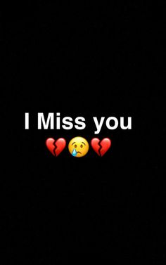 i miss you text with emoticions and hearts in the dark, on a black background