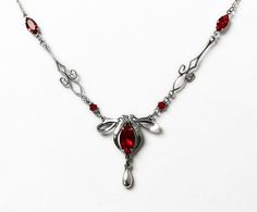 Red Swarovski Victorian Silver Necklace - Aranwen's Jewelry   - 1 Gothic Victorian Jewelry, Victorian Gothic Jewelry, Red Crystal Necklace, Outfit Designer, Victorian Necklace, Jewelry Box Diy, Necklace Gothic, Jewelry Styles, Gothic Earrings