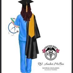 a woman in graduation gown holding a clipboard and stethoscope next to her