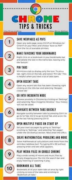 a colorful poster with instructions on how to use the chrome tips and tricks page for web pages