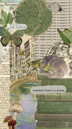 an altered collage with books and plants