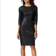 Crafted From Luxe Faux Leather For An Edgy Look, This Sleek Badgley Mischka Sheath Dress Is Equally Cool And Comfortable. In Excellent Condition. No Tears/Holes And Closures Work Perfectly. Size 2 With Fun Bow Detail At Left Shoulder. Chest: 35” Waist: 27” Hips: 36” Knee-length Leather Dress For Date Night, Fall Faux Leather Knee-length Dress, Elegant Knee-length Leather Midi Dress, Sleek Knee-length Faux Leather Dress, Chic Mini-length Faux Leather Dress, Badgley Mischka Dress, Womens Sheath Dress, Edgy Look, Badgley Mischka