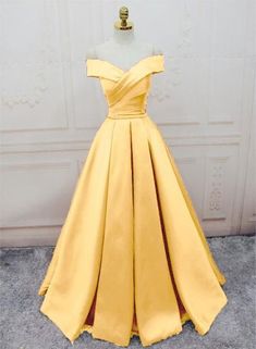 Charming Satin Long Party Dress, Off the Shoulder Formal Dresses – BeMyBridesmaid Off The Shoulder Prom Dresses, Yellow Prom Dress, Yellow Prom, 2021 Prom Dresses, Long Party Dress, Afrikaanse Mode, Prom Dresses Yellow, Custom Prom Dress, Yellow Satin