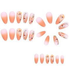 IMSOHOT Matte Almond Press on Nails Medium Fake Nails Orange Glue on Nails with Flower Design Stiletto Acrylic False Nails Full Cover Stick on Nails for... Nails With Flower Design, Flower Nail Designs