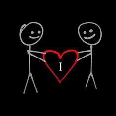 two stick figures holding hands with a heart in the middle on a black background stock photo