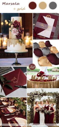 the wedding color scheme is maroon and gold