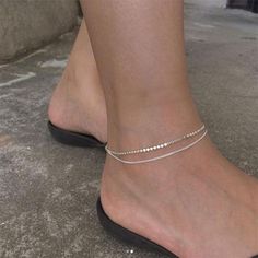 925 Sterling Silver Flat Bead Double Layer Anklets Anklets Online, Anklets Indian, Fashion Romantic, Layer Chain, Flat Beads, Anklet Designs, Summer Anklets, Silver Anklet, Sterling Silver Anklet