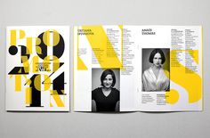 a brochure designed to look like a magazine with yellow and black letters on it