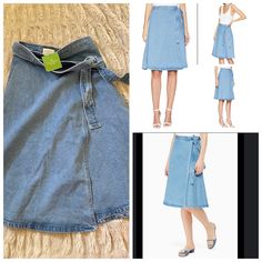 Kate Spade Vintage Denim Wrap Skirt In Blue. New With Tags, Size 00, Fits Like A Small. Light Blue Wash Denim Color. Complement Your On-The-Go Lifestyle With The Refreshingly Classic Kate Spade New York Vintage Denim Wrap Skirt. Chic Denim Wrap Skirt With A-Line Silhouette. Fitted Waist That Ties At The Left Hip. Straight Hemline. 100% Polyester. Machine Wash Cold, Line Dry Spring Denim Knee-length Skirt, Spring Medium Wash Knee-length Skirt, Spring Relaxed Mid-rise Skirt, Spring Knee-length Denim Skirt, Spring Knee-length Denim Skirt For Day Out, Spring Mid-rise Medium Wash Skirt, Knee-length Denim Skirt For Summer Day Out, Spring Denim Skirt For Day Out, Spring Day Out Denim Skirt