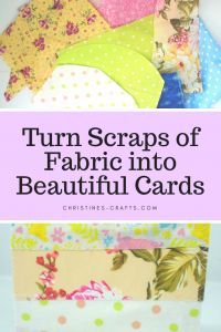 the words turn scraps of fabric into beautiful cards are shown in different colors and patterns