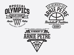 four different logos for an athletic team, including the basketball ball and the words special olympics