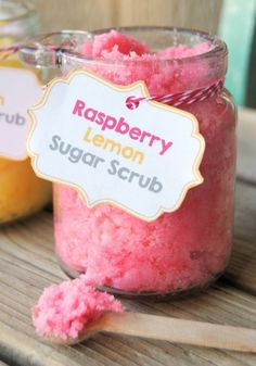 raspberry lemon sugar scrub in a jar