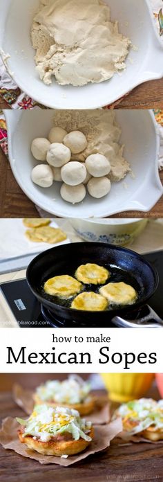 the ingredients to make mexican sopes are in bowls