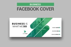 a facebook cover with the words business is what we do and an arrow on it