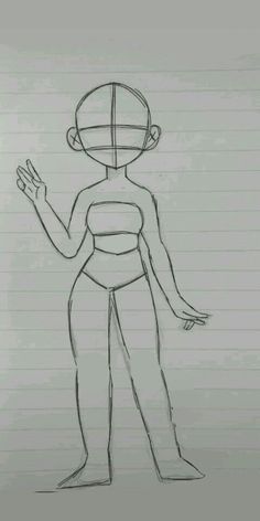 a drawing of a person standing in front of a piece of paper with lines on it