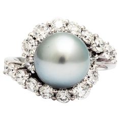 A Silver gray Tahitian pearl and white diamonds ring from FERRUCCI Entirely made in 18k white gold, Size 6.75 Diamond total carat weight of 1.72 carat weight Silver Gray Tahitian Pearl 12mm Diamond Pearl Ring, Fine Pearl Jewelry, Bracelet Love