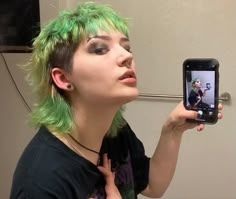 Split Dye Mohawk, Green Mullet Hair, Green Dyed Hair Men, Green Hair Mullet, Rainbow Mullet, Short Straight Mullet, Colored Mullet, Nonbinary Mullet, Green Hair Short